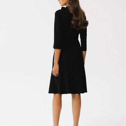 Sophisticated Ruffle-Back Day Dress with Stand-Up Collar - Très Elite