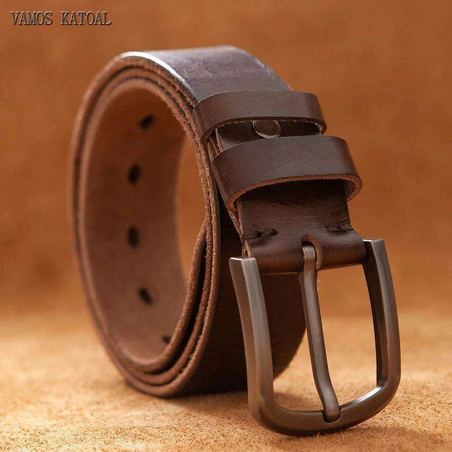 Sophisticated Rustic Brown Leather Cowboy Belt for Men - Genuine Top Cowhide Fashion Essential