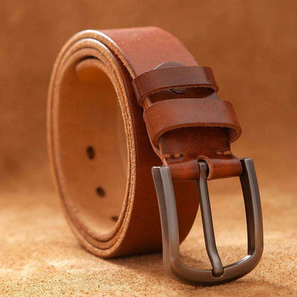 Sophisticated Rustic Brown Leather Cowboy Belt for Men - Genuine Top Cowhide Fashion Essential - Très Elite