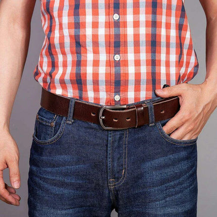 Sophisticated Rustic Brown Leather Cowboy Belt for Men - Genuine Top Cowhide Fashion Essential - Très Elite