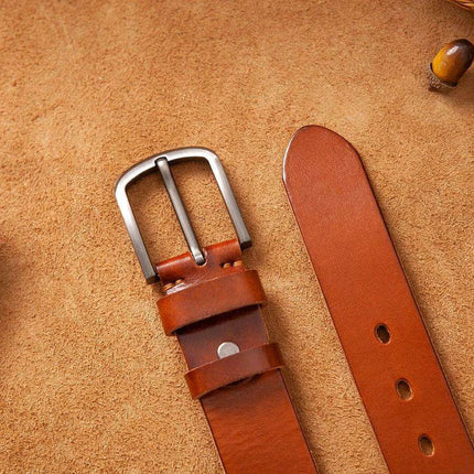 Sophisticated Rustic Brown Leather Cowboy Belt for Men - Genuine Top Cowhide Fashion Essential - Très Elite