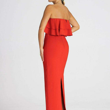 Sophisticated Sleeveless Maxi Dress with Double Ruffle Neckline - Très Elite