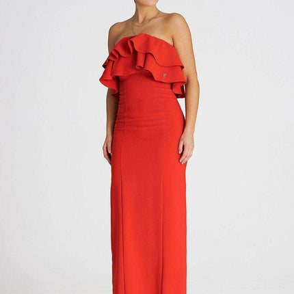 Sophisticated Sleeveless Maxi Dress with Double Ruffle Neckline - Très Elite