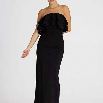 Sophisticated Sleeveless Maxi Dress with Double Ruffle Neckline - Très Elite