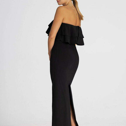 Sophisticated Sleeveless Maxi Dress with Double Ruffle Neckline - Très Elite