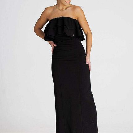 Sophisticated Sleeveless Maxi Dress with Double Ruffle Neckline - Très Elite