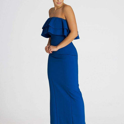 Sophisticated Sleeveless Maxi Dress with Double Ruffle Neckline - Très Elite