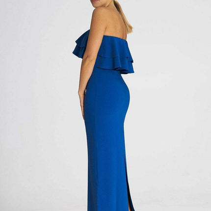 Sophisticated Sleeveless Maxi Dress with Double Ruffle Neckline - Très Elite