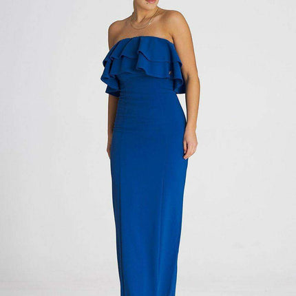 Sophisticated Sleeveless Maxi Dress with Double Ruffle Neckline - Très Elite