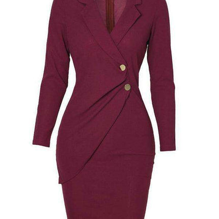 Sophisticated Slim-Fit Suit Dress for Women with Chic Lapel Detail - Très Elite