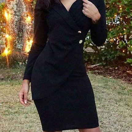 Sophisticated Slim-Fit Suit Dress for Women with Chic Lapel Detail - Très Elite