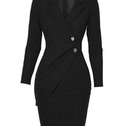 Sophisticated Slim-Fit Suit Dress for Women with Chic Lapel Detail - Très Elite