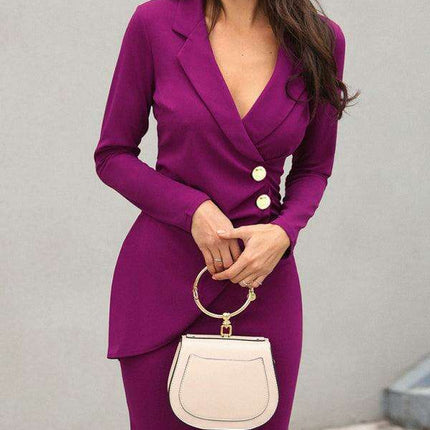 Sophisticated Slim-Fit Suit Dress for Women with Chic Lapel Detail - Très Elite