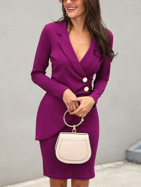 Sophisticated Slim-Fit Suit Dress for Women with Chic Lapel Detail