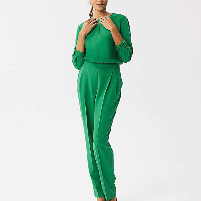 Sophisticated Slit Neck Jumpsuit with Stylish Accents