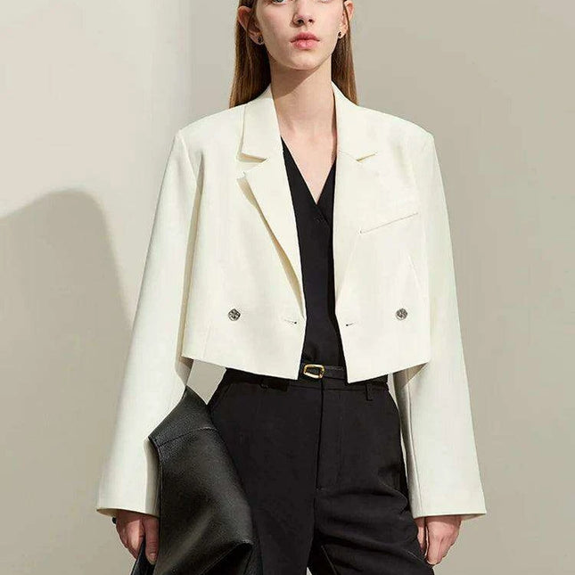 Sophisticated Spring Short Blazer with Structured Shoulder Pads - Chic Professional Outerwear