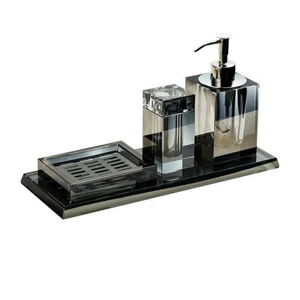 Sophisticated Square Hotel Glass Soap Dispenser with Polished Silver Pump for Contemporary Bathrooms - Très Elite- Très Elite