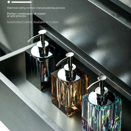 Sophisticated Square Hotel Glass Soap Dispenser with Polished Silver Pump for Contemporary Bathrooms - Très Elite- Très Elite