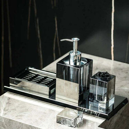 Sophisticated Square Hotel Glass Soap Dispenser with Polished Silver Pump for Contemporary Bathrooms - Très Elite- Très Elite