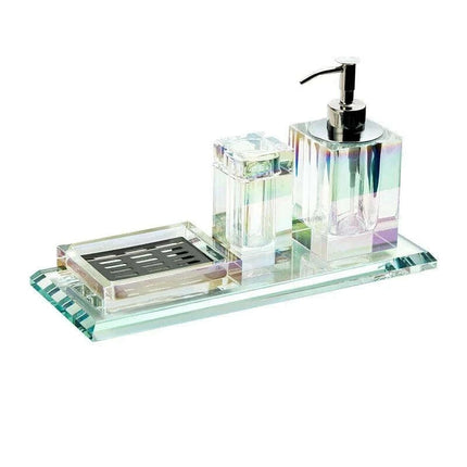 Sophisticated Square Hotel Glass Soap Dispenser with Polished Silver Pump for Contemporary Bathrooms - Très Elite- Très Elite