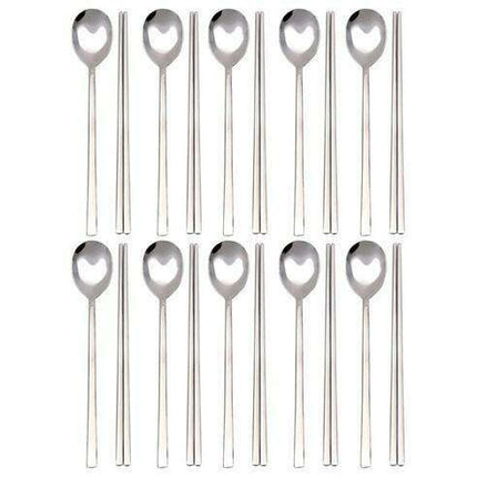 Sophisticated Stainless Steel Dining Utensil Set with 10 Pairs of Chopsticks and Spoons - Très Elite