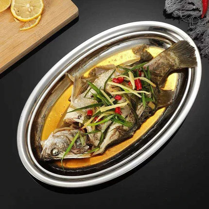 Sophisticated Stainless Steel Oval Serving Plates for an Exquisite Dining Experience - Très Elite