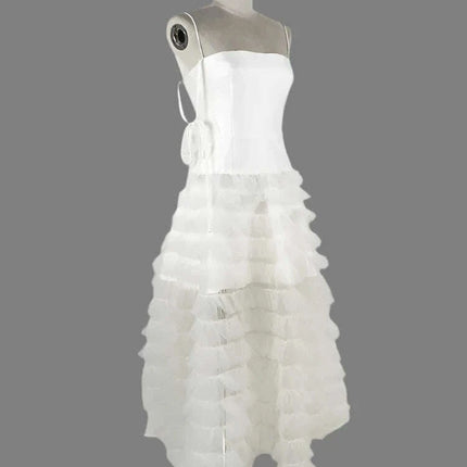 Sophisticated Strapless High Waist Gauze Dress with Elegant Camisole Accents - Très Elite