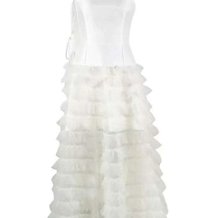 Sophisticated Strapless High Waist Gauze Dress with Elegant Camisole Accents - Très Elite