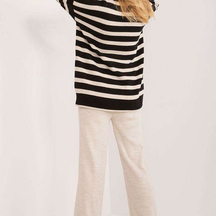 Sophisticated Striped Ribbed Knit Outfit with High-Waisted Trousers - Très Elite