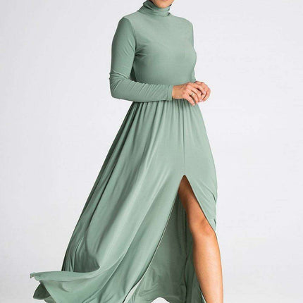 Sophisticated Turtleneck Flared Maxi Dress for Effortless Daytime Style - Très Elite
