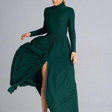 Sophisticated Turtleneck Flared Maxi Dress for Effortless Daytime Style - Très Elite