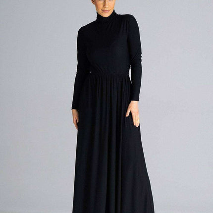 Sophisticated Turtleneck Flared Maxi Dress for Effortless Daytime Style - Très Elite
