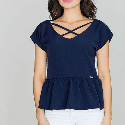 Sophisticated V-Neck Blouse with Crossed Detail - Très Elite