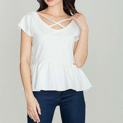 Sophisticated V-Neck Blouse with Crossed Detail - Très Elite
