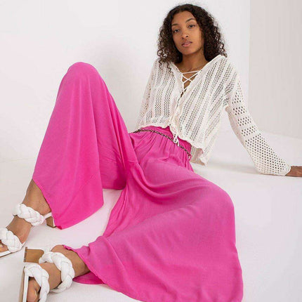 Sophisticated Viscose High-Waisted Wide Leg Trousers with Stylish Tie Belt - Très Elite