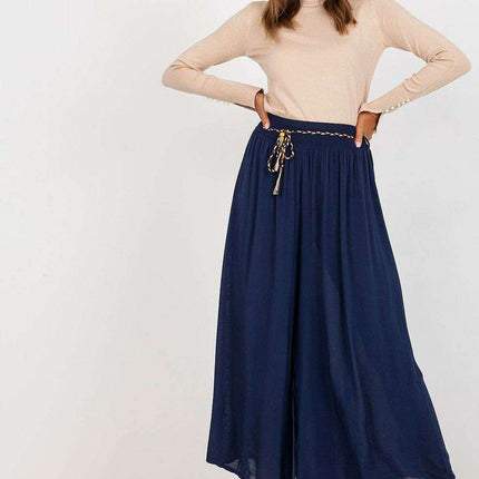 Sophisticated Viscose High-Waisted Wide Leg Trousers with Stylish Tie Belt - Très Elite