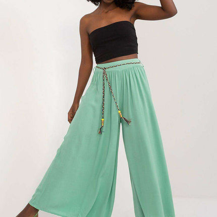 Sophisticated Viscose High-Waisted Wide Leg Trousers with Stylish Tie Belt - Très Elite