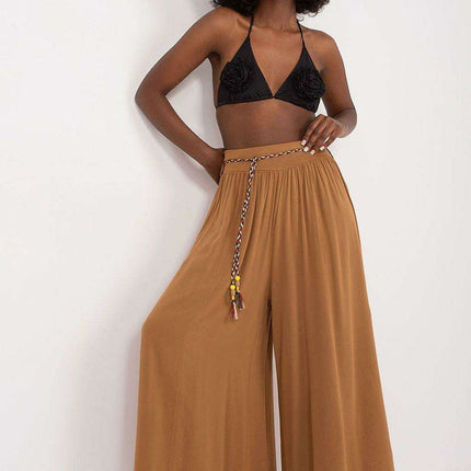 Sophisticated Viscose High-Waisted Wide Leg Trousers with Stylish Tie Belt - Très Elite