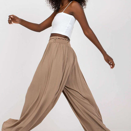Sophisticated Viscose High-Waisted Wide Leg Trousers with Stylish Tie Belt - Très Elite