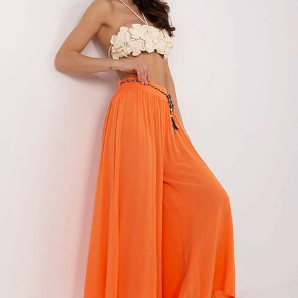 Sophisticated Viscose High-Waisted Wide Leg Trousers with Stylish Tie Belt - Très Elite