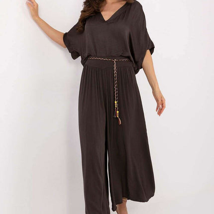 Sophisticated Viscose High-Waisted Wide Leg Trousers with Stylish Tie Belt - Très Elite
