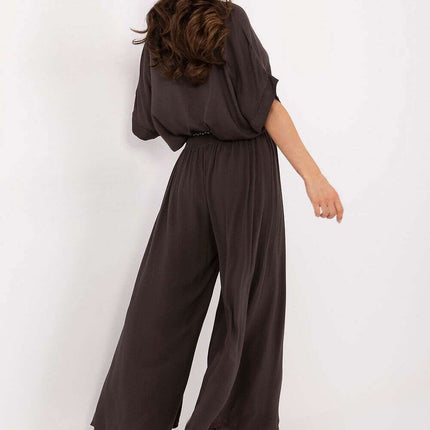 Sophisticated Viscose High-Waisted Wide Leg Trousers with Stylish Tie Belt - Très Elite