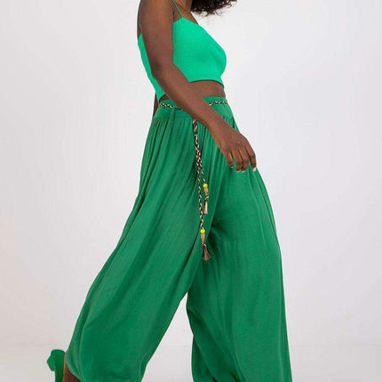 Sophisticated Viscose High-Waisted Wide Leg Trousers with Stylish Tie Belt - Très Elite