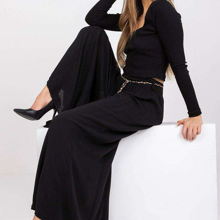 Sophisticated Viscose High-Waisted Wide Leg Trousers with Stylish Tie Belt - Très Elite