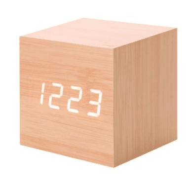 Sophisticated Voice-Activated LED Clock with Wood Grain Finish and Temperature Display - Très Elite