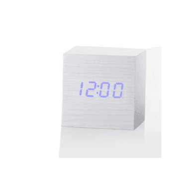 Sophisticated Voice-Activated LED Clock with Wood Grain Finish and Temperature Display - Très Elite