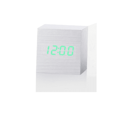 Sophisticated Voice-Activated LED Clock with Wood Grain Finish and Temperature Display - Très Elite