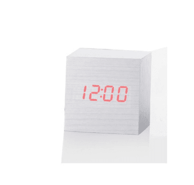 Sophisticated Voice-Activated LED Clock with Wood Grain Finish and Temperature Display - Très Elite