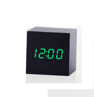 Sophisticated Voice-Activated LED Clock with Wood Grain Finish and Temperature Display - Très Elite