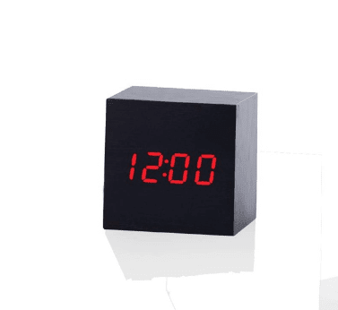 Sophisticated Voice-Activated LED Clock with Wood Grain Finish and Temperature Display - Très Elite